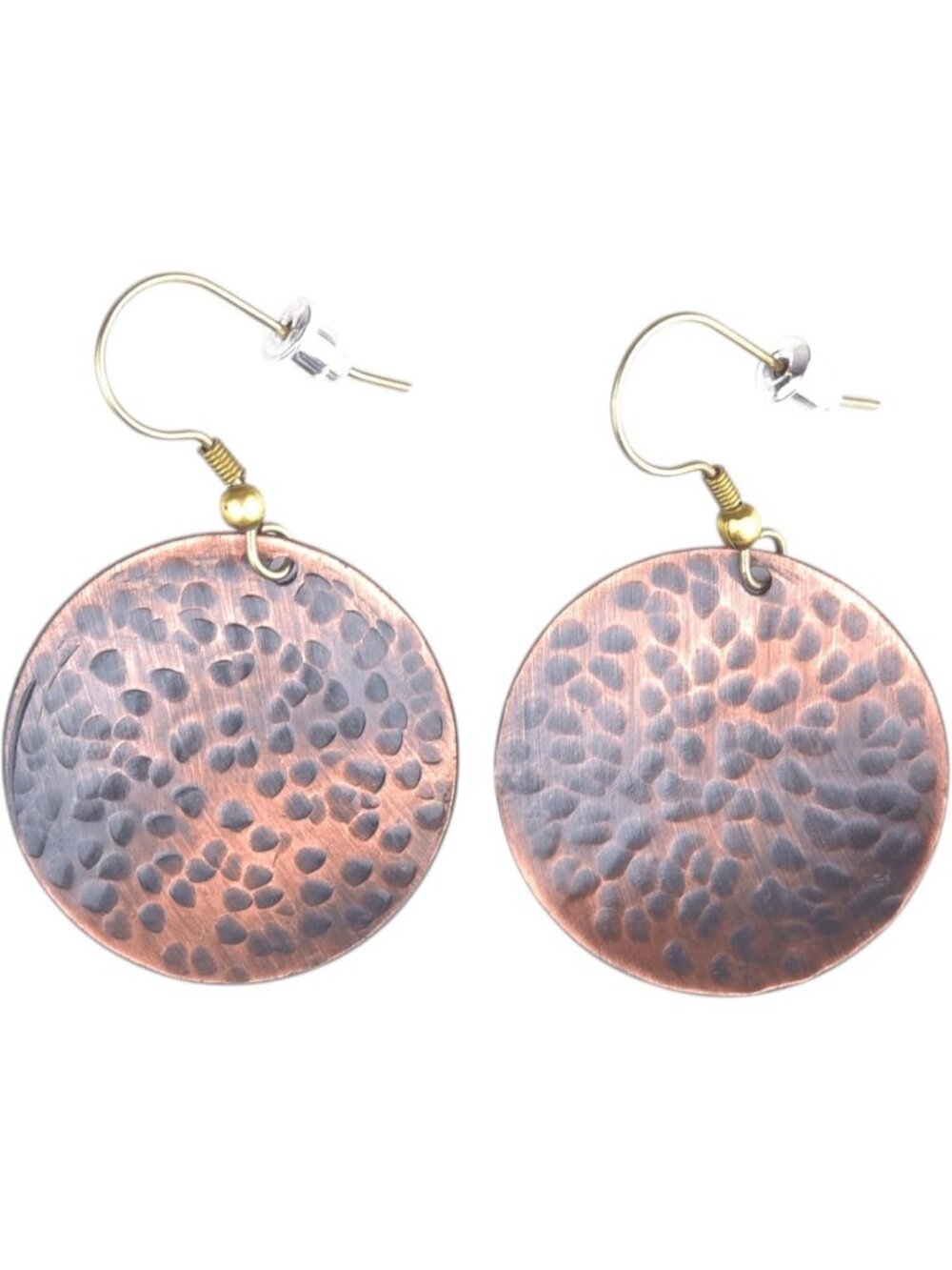 Handmade Hammered Copper Dangle Earrings - Lightweight Boho Rustic Vintage